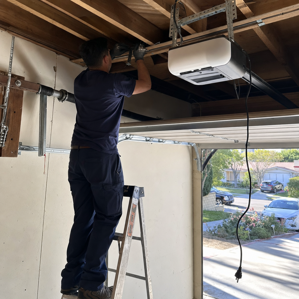 Garage door opener installation by professional technician